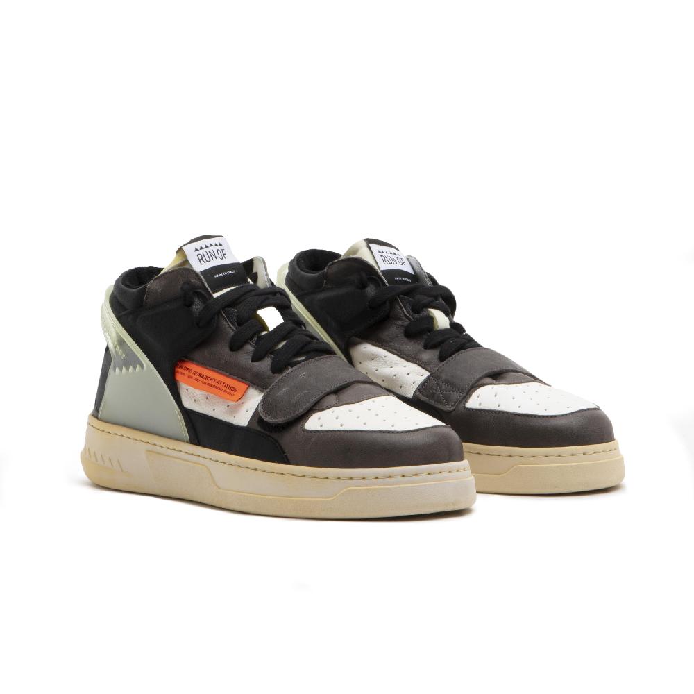 RUN OF Legend/One sneakers mid in pelle bianca e grigio scuro Vendite Flash