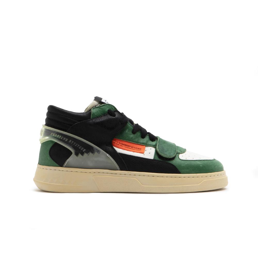 RUN OF Legend/Three sneakers medie in pelle bianca e verde Vendita Calda