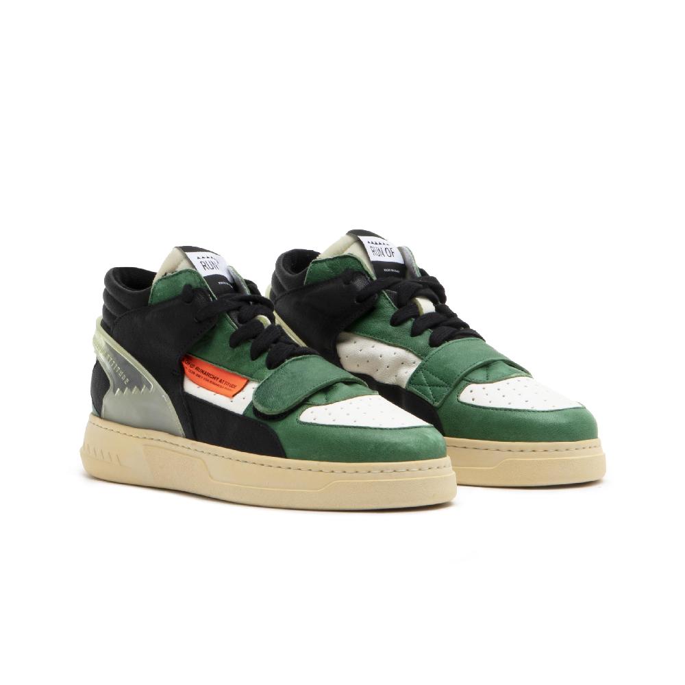 RUN OF Legend/Three sneakers medie in pelle bianca e verde Vendita Calda