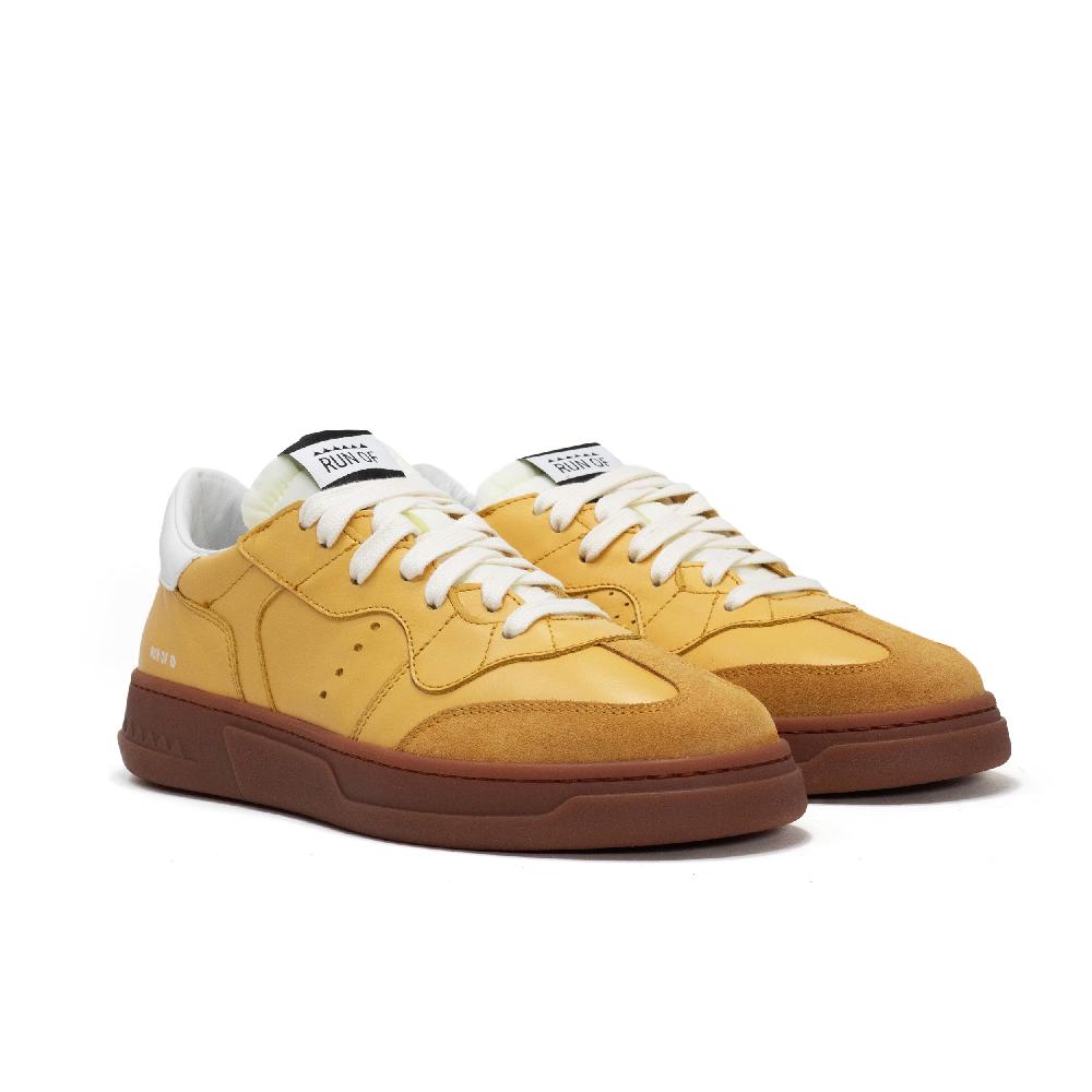 RUN OF George sneakers in pelle gialla con talloncino in pelle bianca Vendita Economica