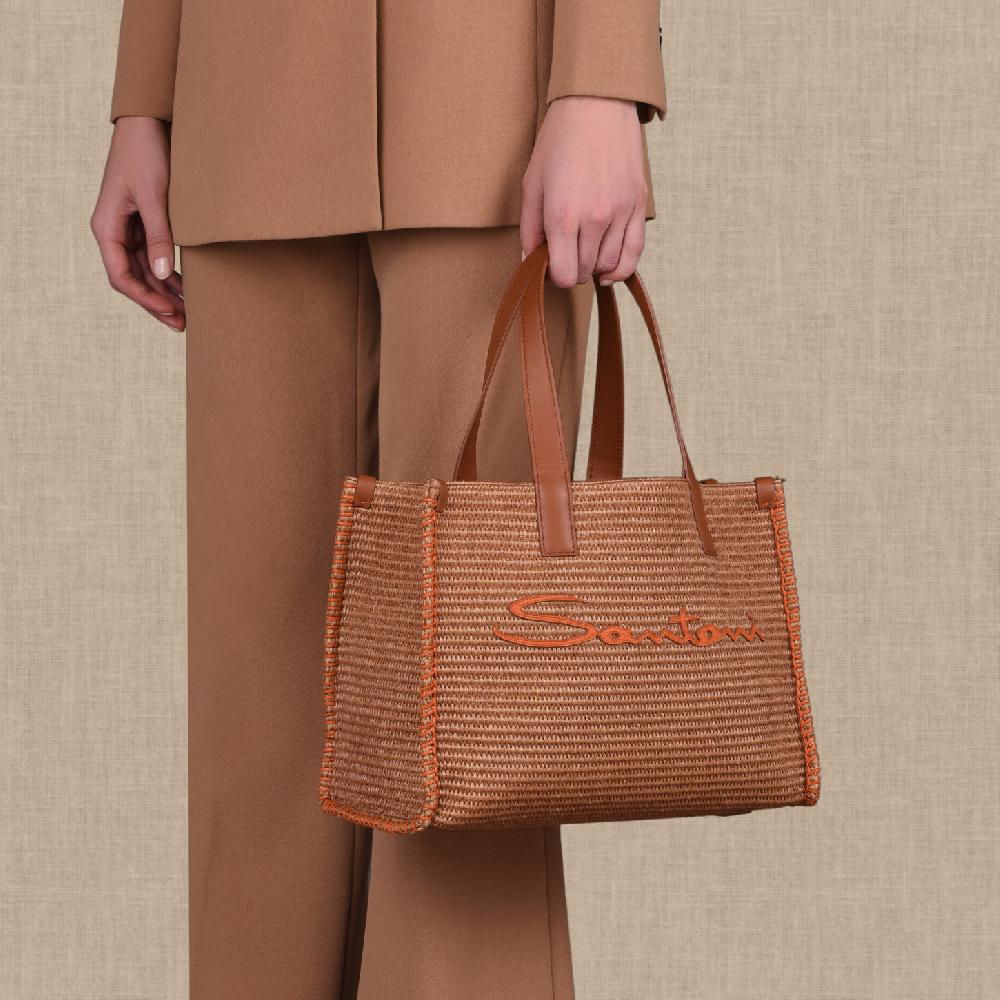 Santoni Borsa tote in rafia marrone 2025