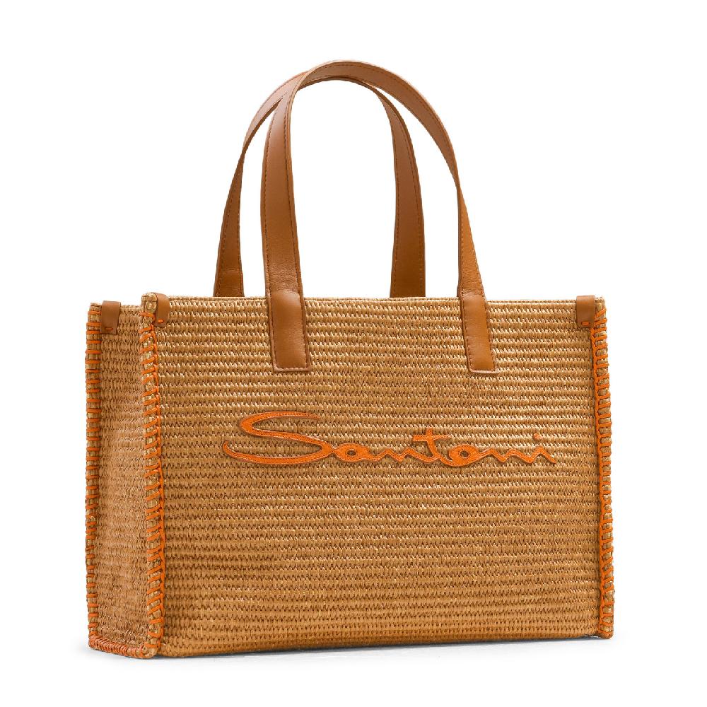 Santoni Borsa tote in rafia marrone 2025