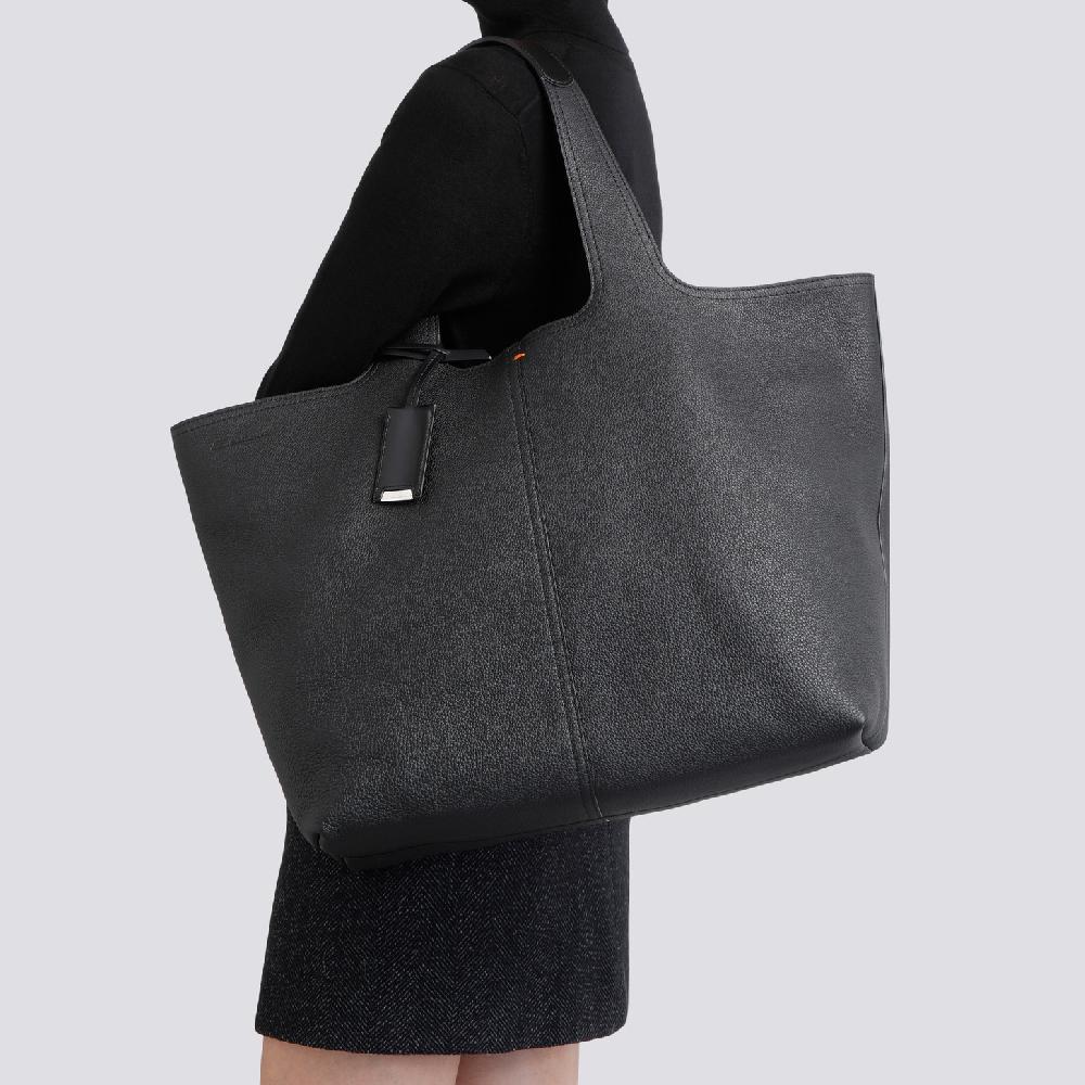 Santoni Borsa in pelle bottalata nera Nuovo