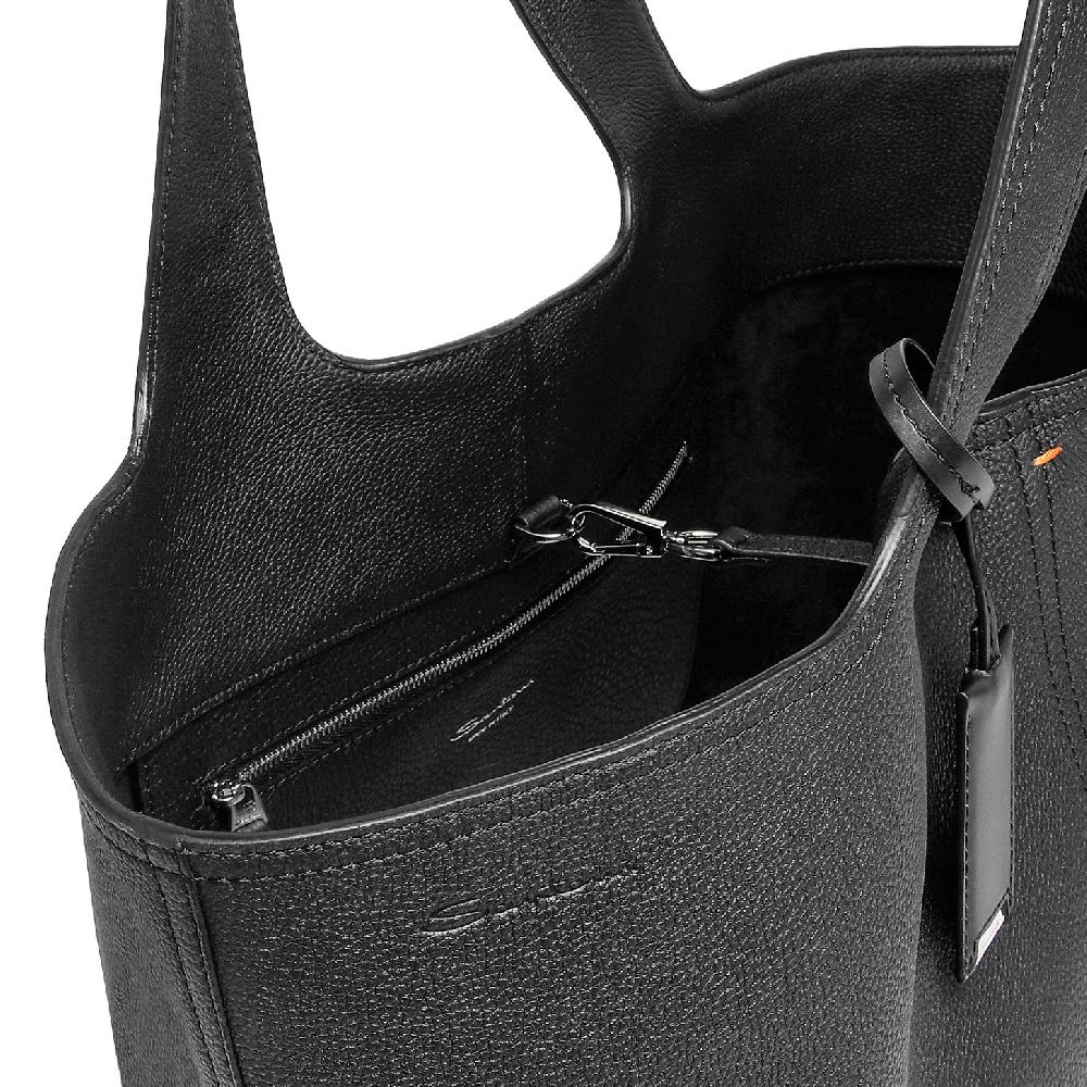 Santoni Borsa in pelle bottalata nera Nuovo