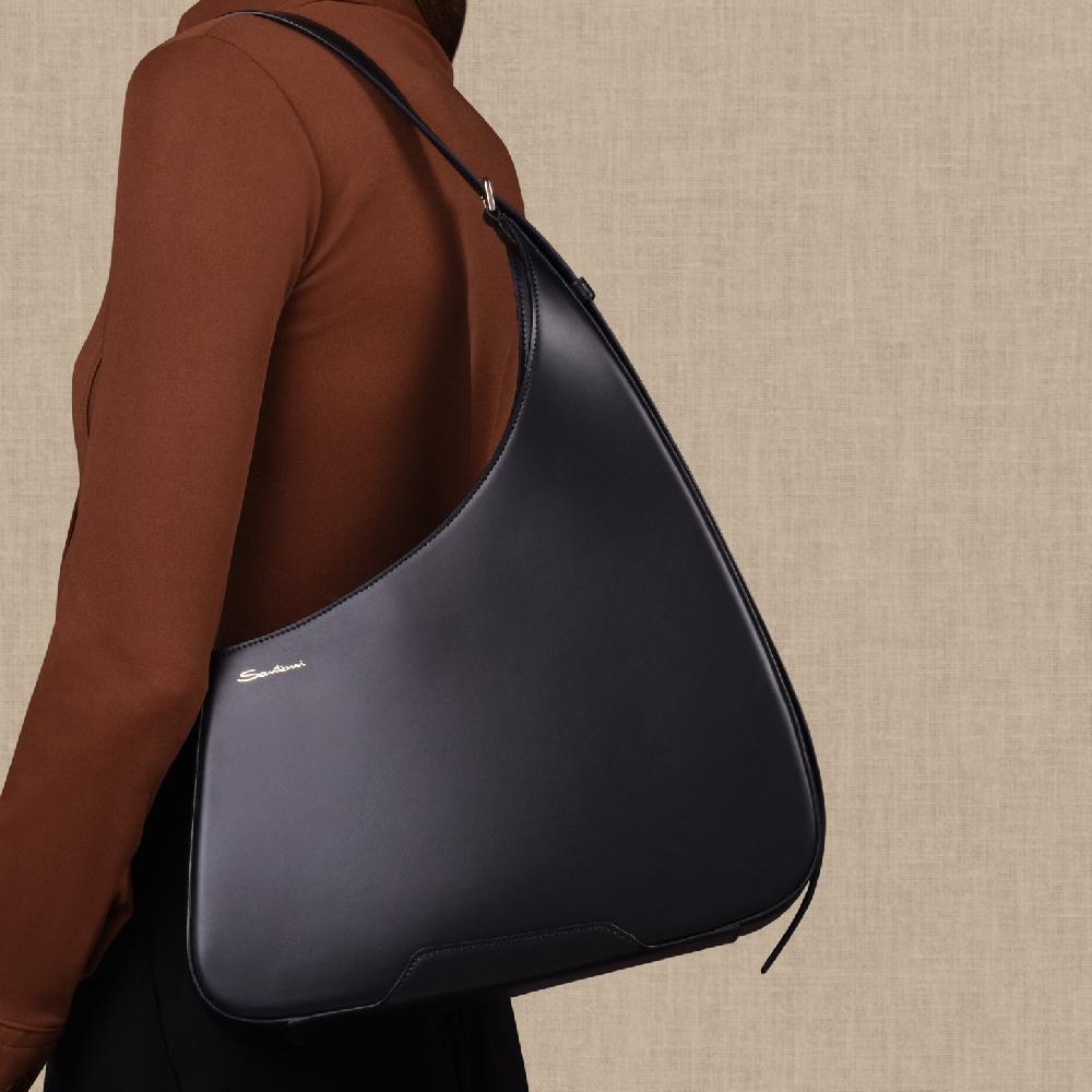 Santoni Borsa ThePluto a spalla in pelle nera Vendita