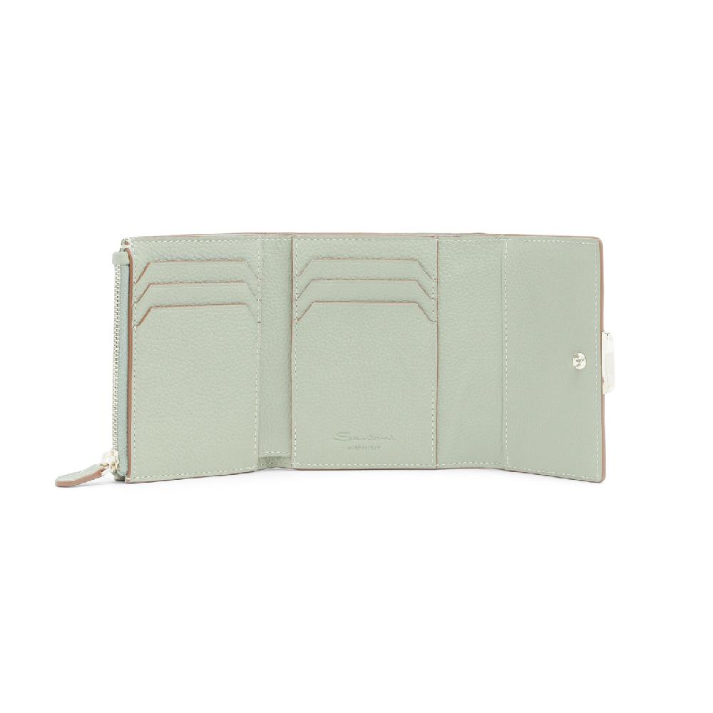 Santoni Portafoglio con porta monete in pelle bottalata verde Only for today