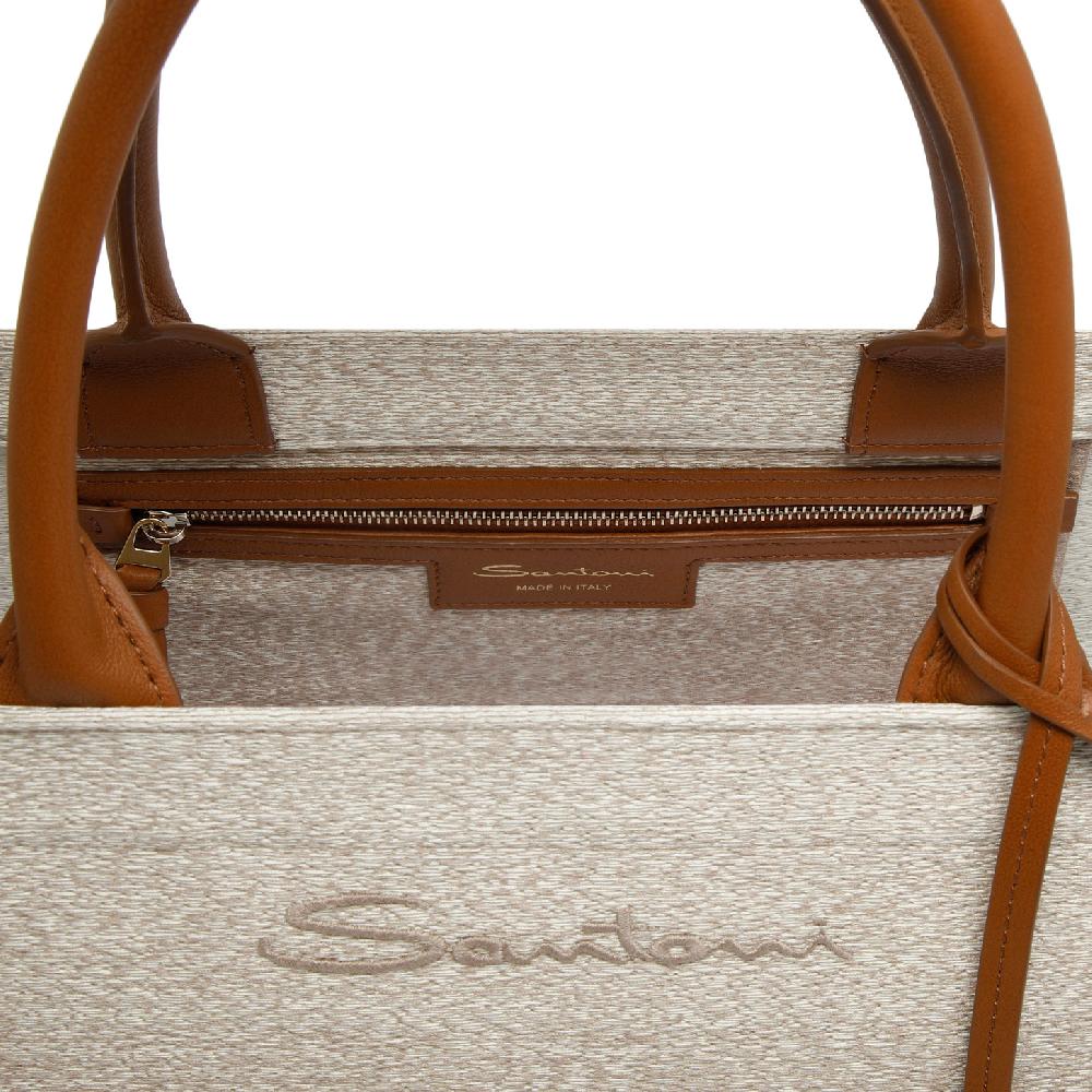 Santoni Shopping bag in tessuto beige Offerta