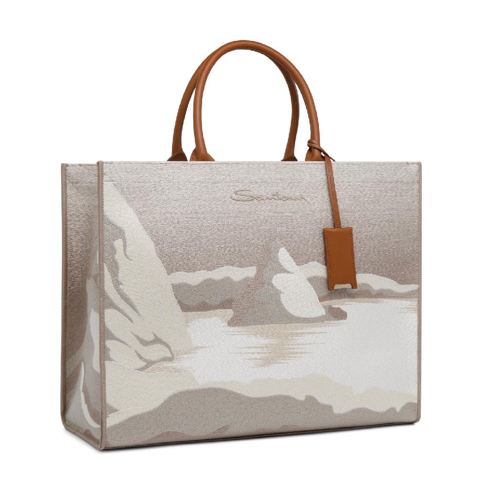 Santoni Shopping bag in tessuto beige Offerta