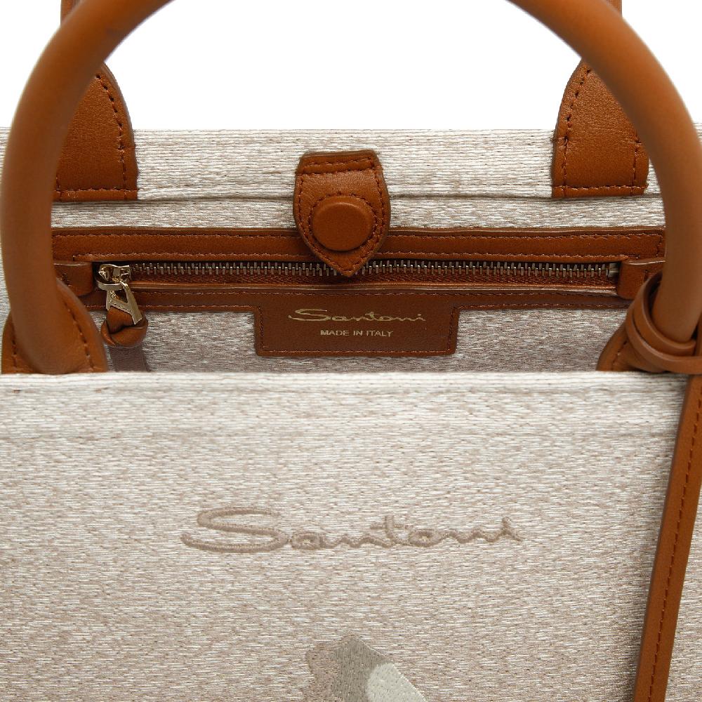 Santoni Borsa tote media in tessuto beige Economico