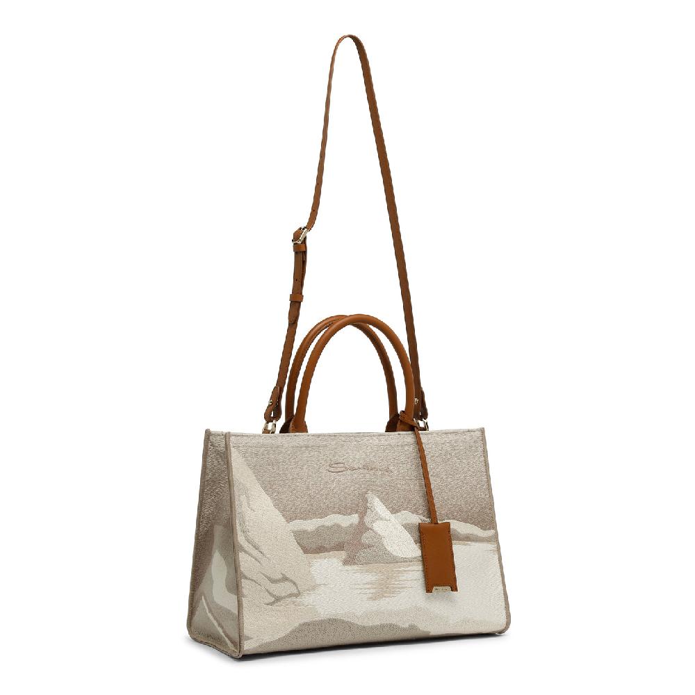 Santoni Borsa tote media in tessuto beige Economico