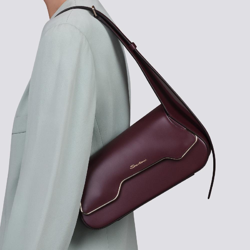Santoni Borsa ThePluto in pelle bordeaux Vendita Calda