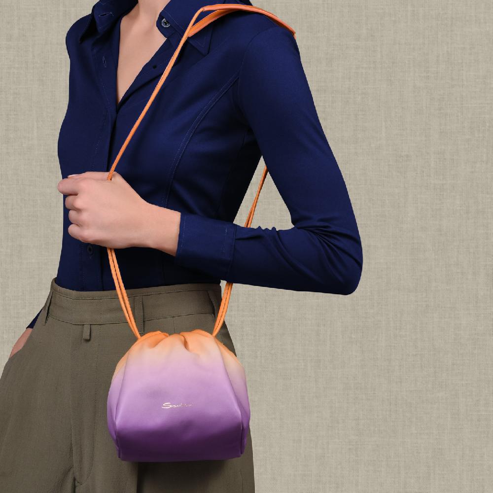 Santoni Borsa a secchiello in pelle lilla ed arancione Saldi Di Fabbrica
