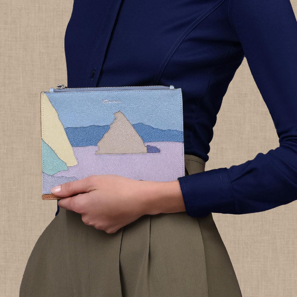 Santoni Pouch piccola in Saffiano azzurro In Linea