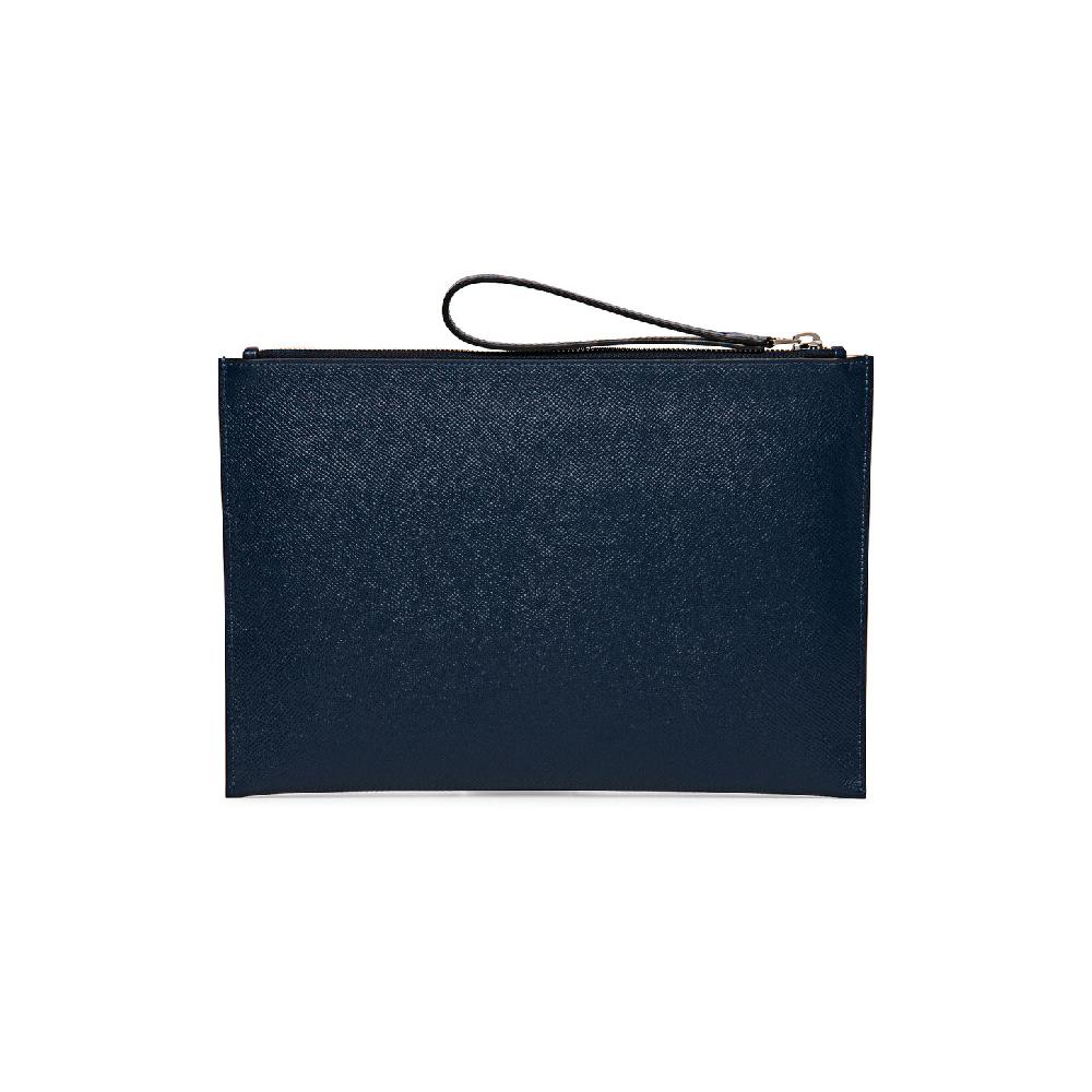 Santoni Pouch in saffiano blu Spedizione Gratuita