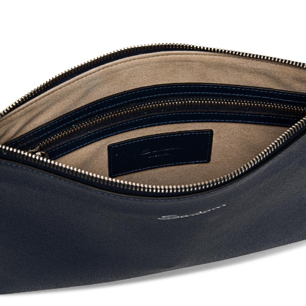Santoni Pouch in saffiano blu Spedizione Gratuita