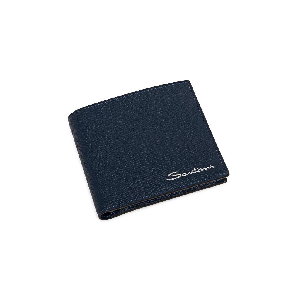 Santoni Portafoglio con porta monete in saffiano blu Negozi Online