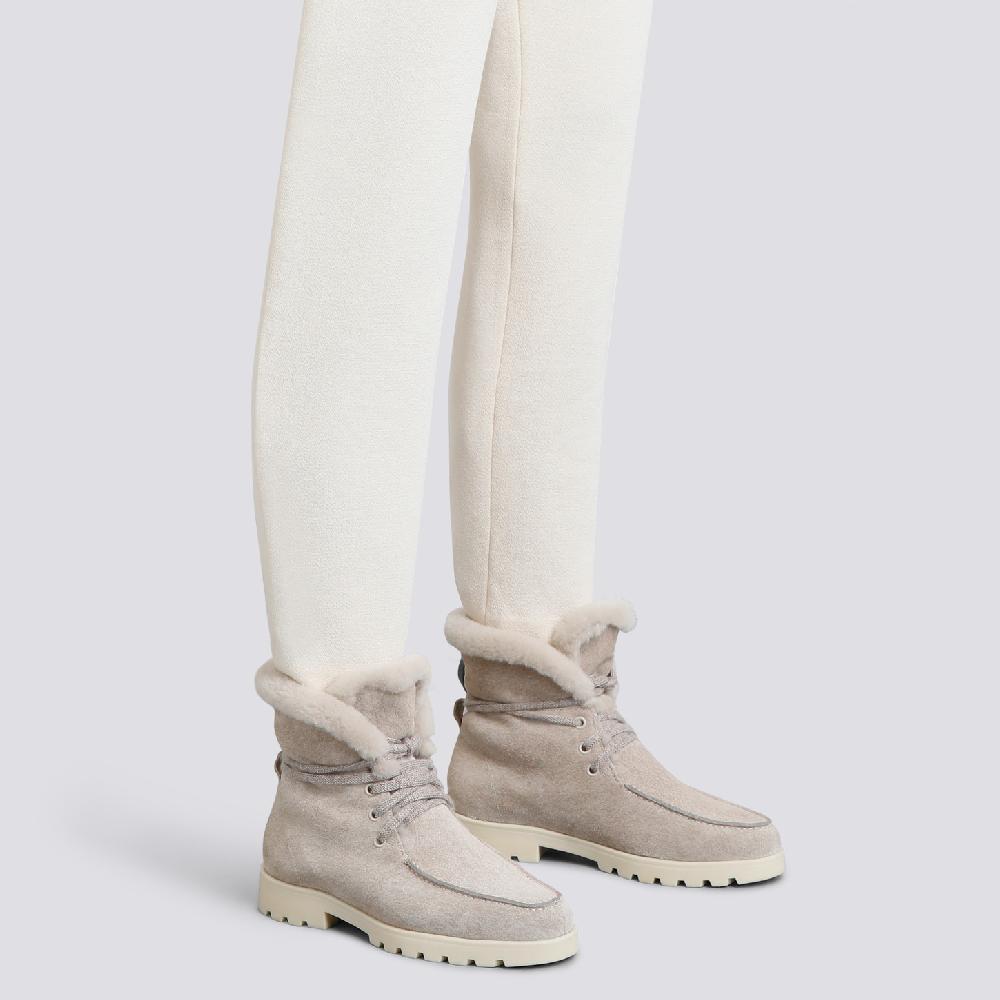 Santoni Stivaletto con pelliccia da donna in suede beige Saldi