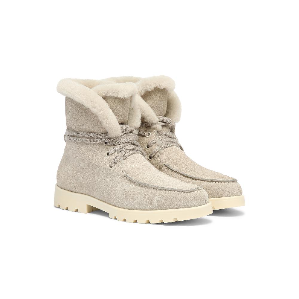 Santoni Stivaletto con pelliccia da donna in suede beige Saldi
