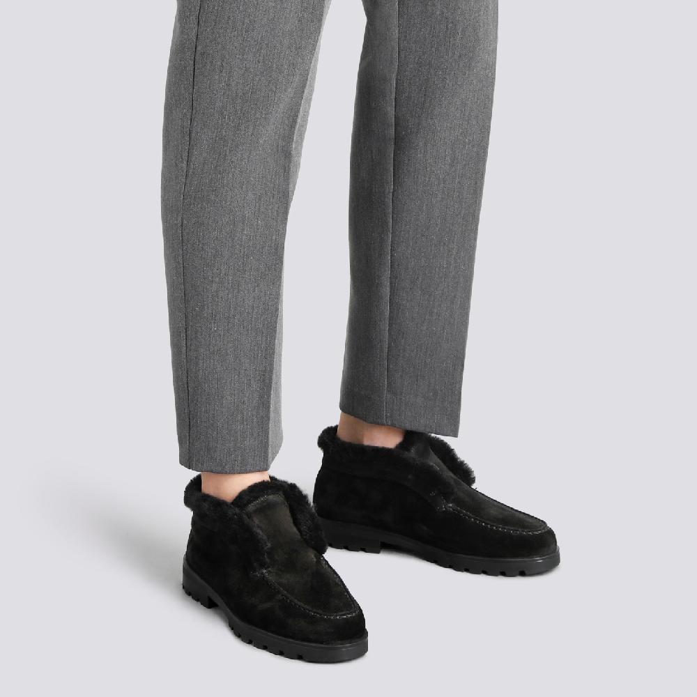 Santoni Stivaletto desert con pelliccia da donna in suede nero Vendita Calda