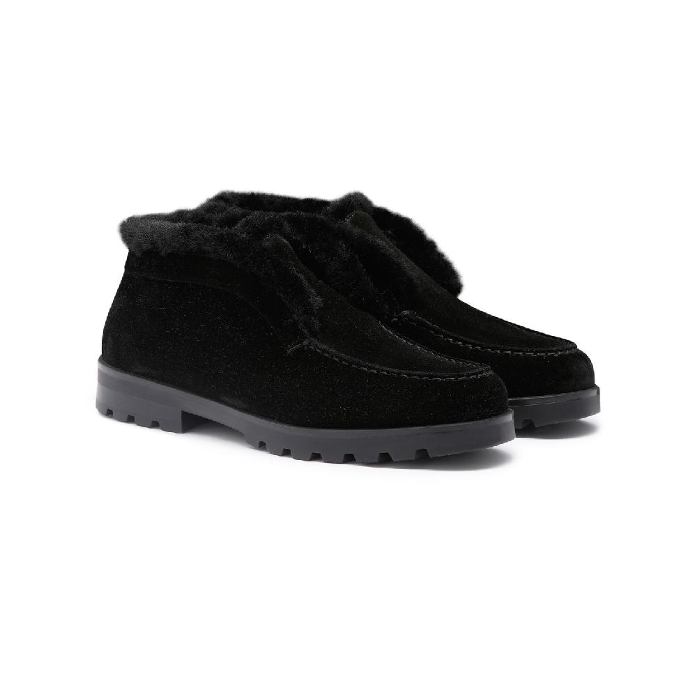 Santoni Stivaletto desert con pelliccia da donna in suede nero Vendita Calda