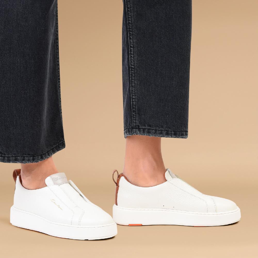 Santoni Sneaker slip-on da donna in pelle bottalata bianca Negozio