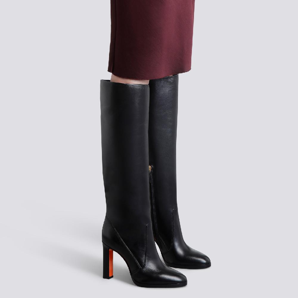 Santoni Stivale tacco alto da donna in pelle nera In Saldo
