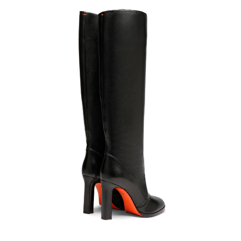 Santoni Stivale tacco alto da donna in pelle nera In Saldo