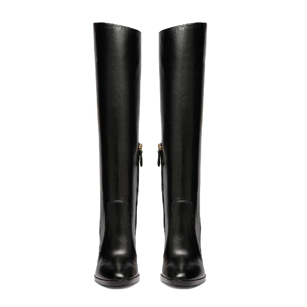 Santoni Stivale tacco alto da donna in pelle nera In Saldo