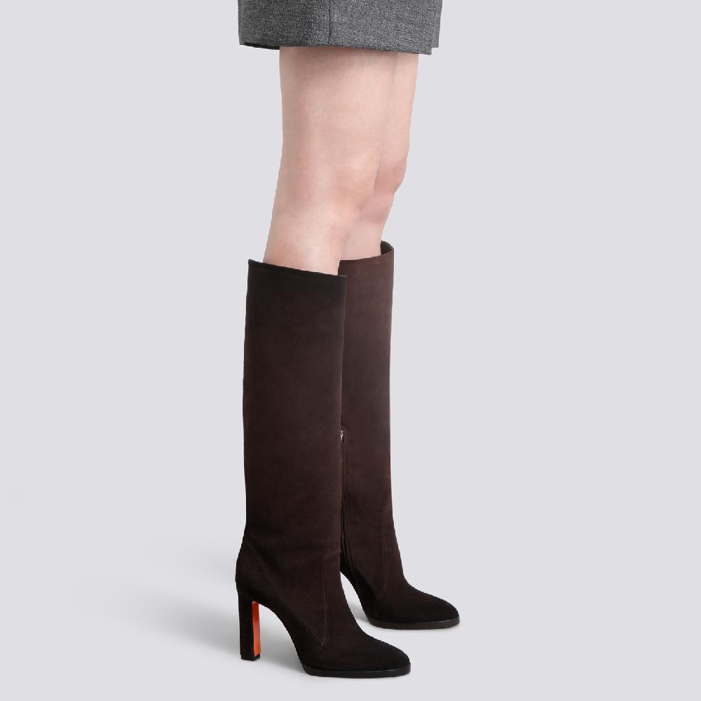 Santoni Stivale tacco alto da donna in suede testa di moro Nuova
