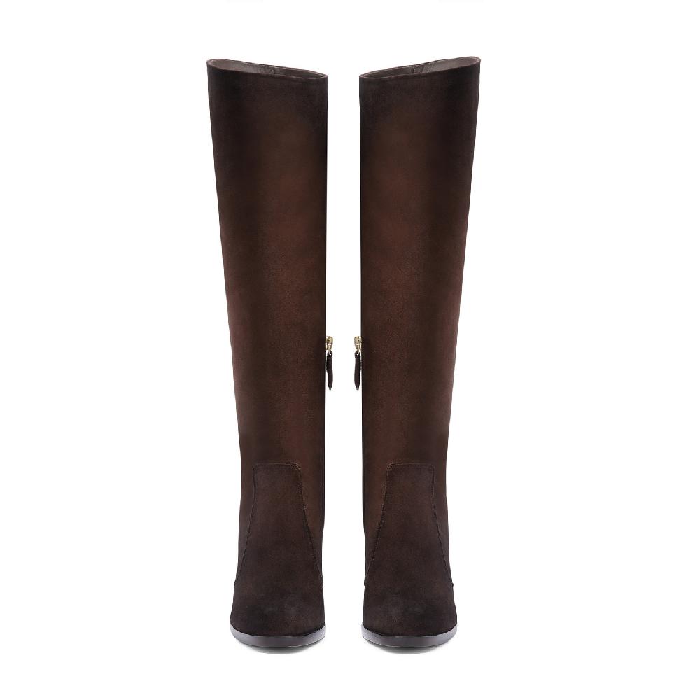 Santoni Stivale tacco alto da donna in suede testa di moro Nuova