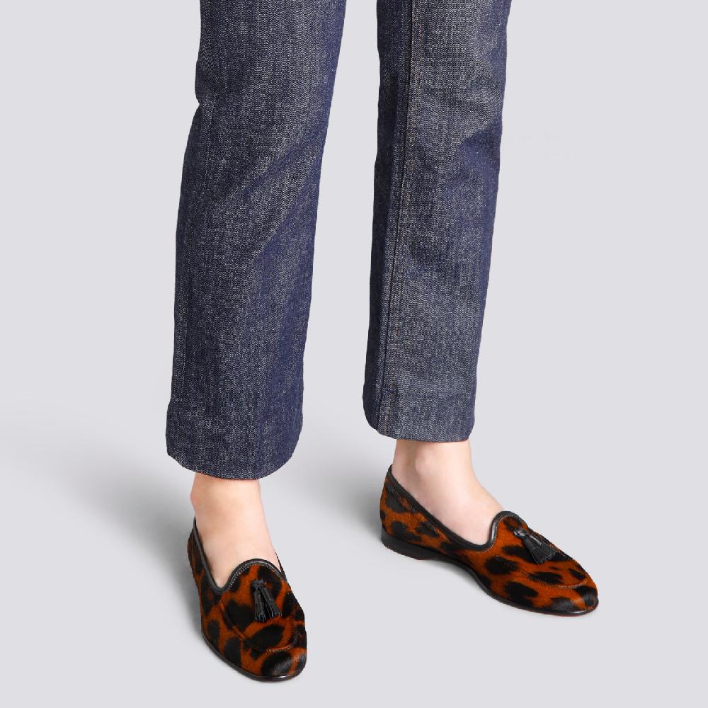 Santoni Mocassino Andrea con nappe da donna in cavallino animalier Soddisfazione Garantita