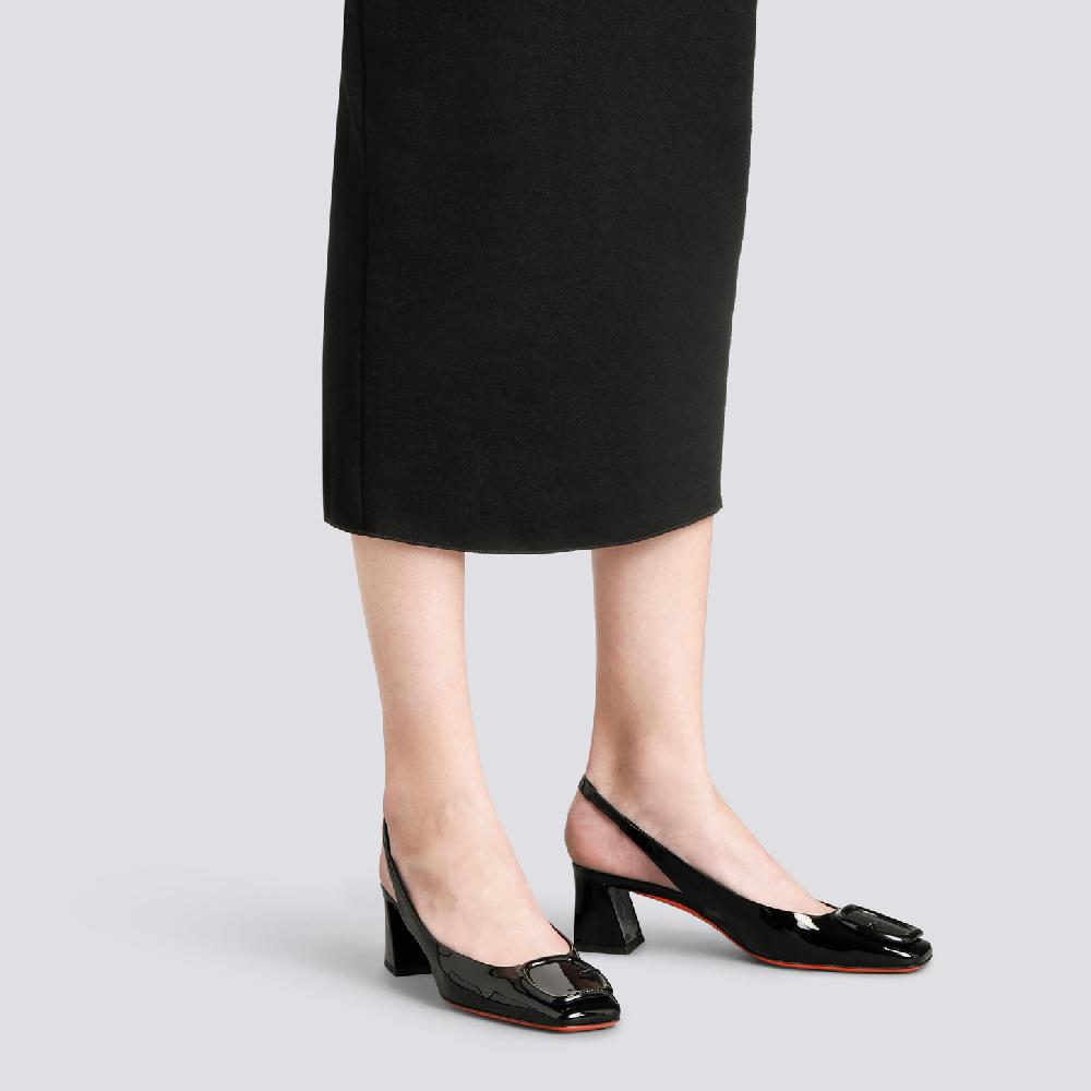 Santoni Slingback tacco medio da donna in vernice nera Acquista Ora