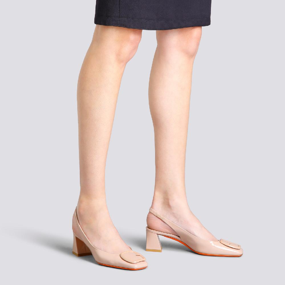 Santoni Slingback tacco medio da donna in vernice rosa Consegna Veloce