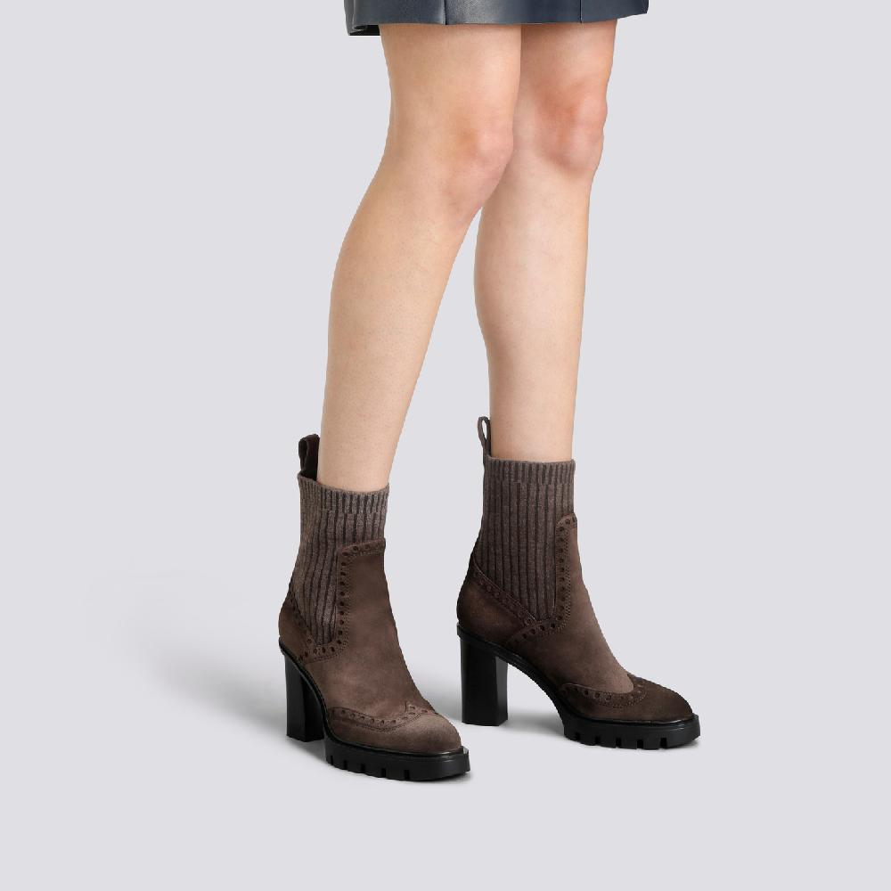 Santoni Stivaletto tacco alto da donna in suede testa di moro Convenienza