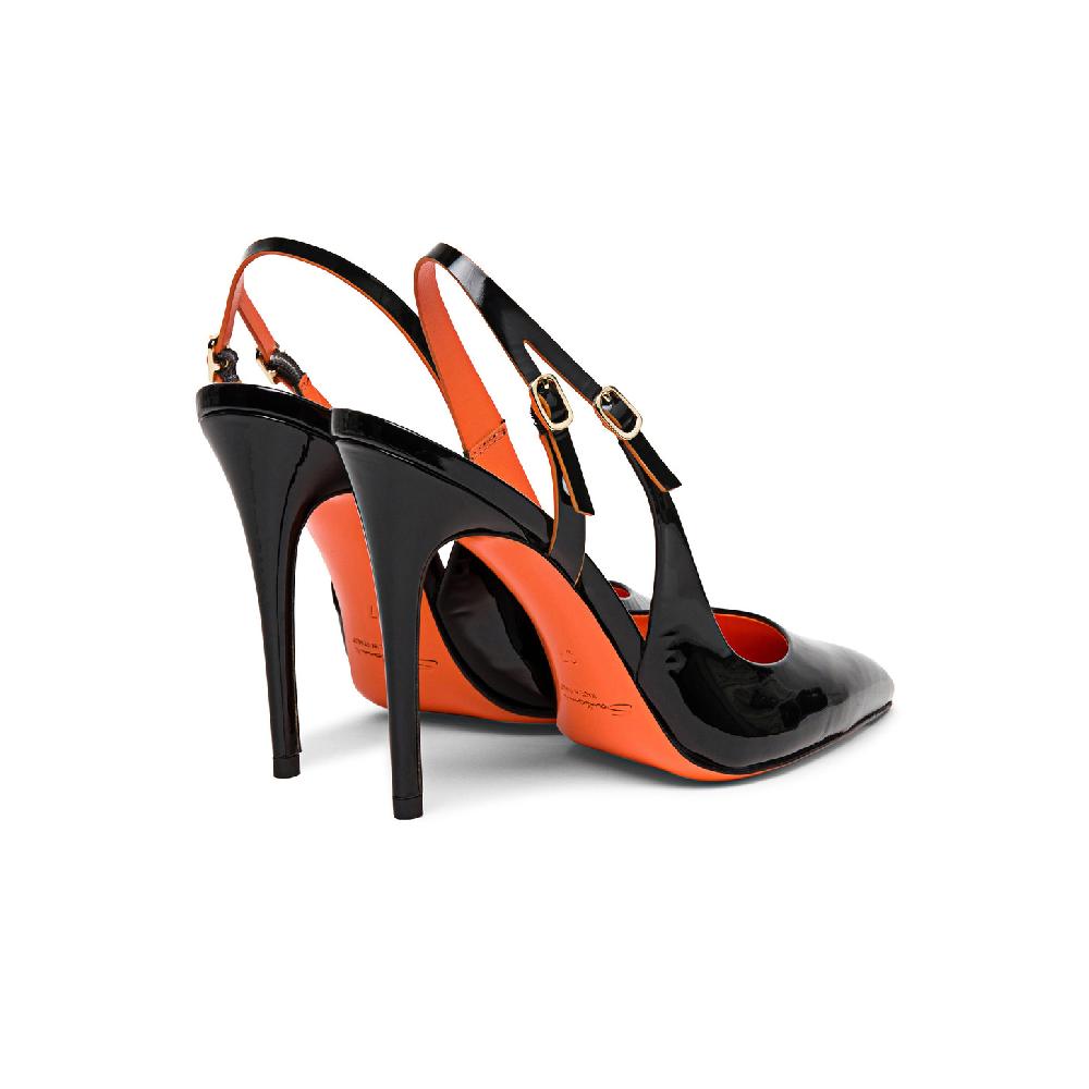 Santoni Slingback tacco alto da donna in vernice nera Presa