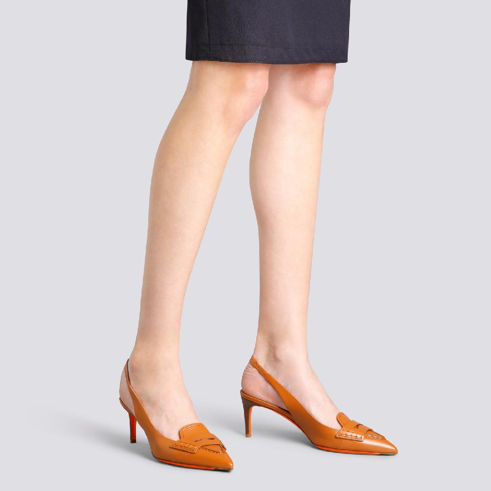 Santoni Décolletés tacco medio da donna in pelle marrone chiaro Sconto