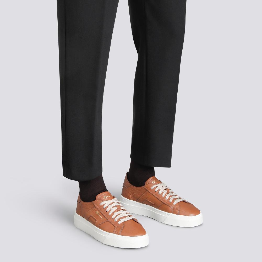 Santoni Double Buckle Sneaker da donna in pelle bottalata marrone Saldi