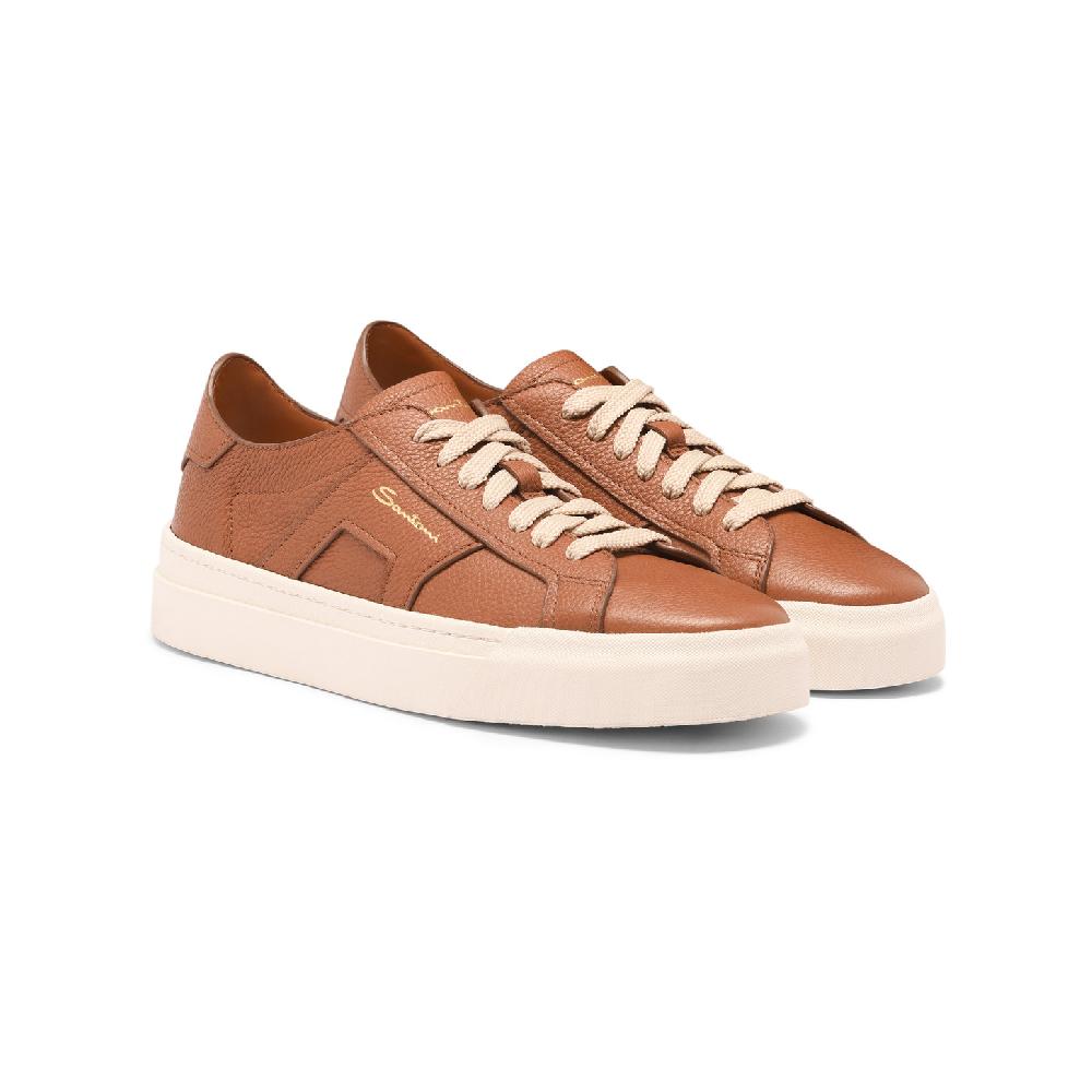 Santoni Double Buckle Sneaker da donna in pelle bottalata marrone Saldi