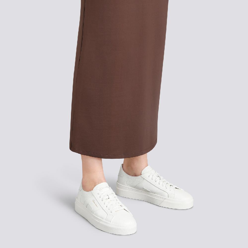 Santoni Double Buckle Sneaker da donna in pelle bottalata bianca Offerte