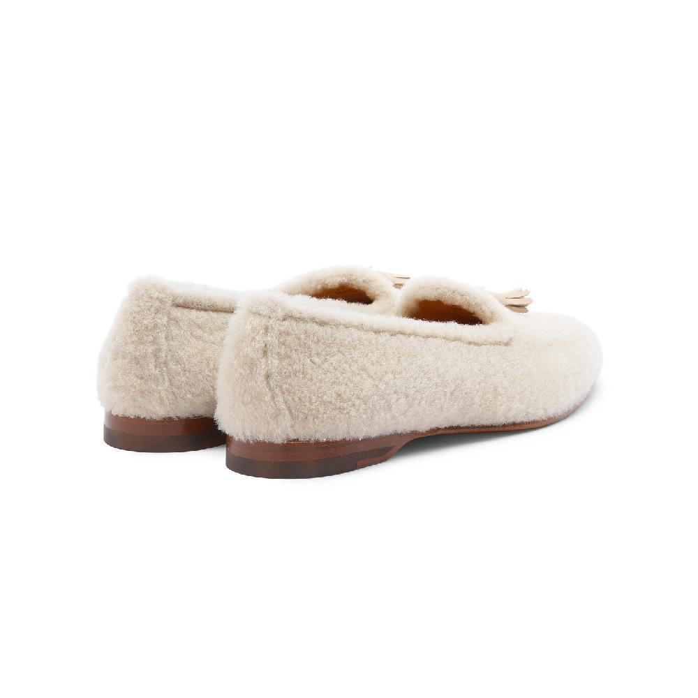 Santoni Mocassino Andrea con nappe da donna in pelliccia beige Saldi Di Fabbrica
