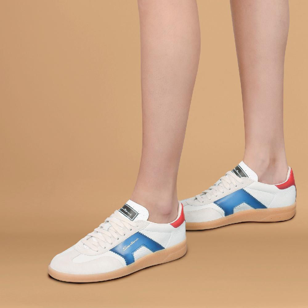 Santoni DBS Oly sneaker da donna in pelle e suede bianco blu e rosso In Saldo