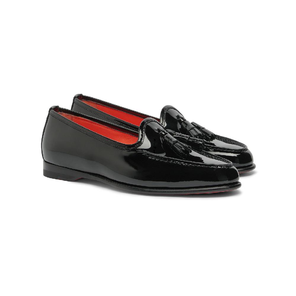 Santoni Mocassino Andrea con nappe da donna in vernice nera 2025