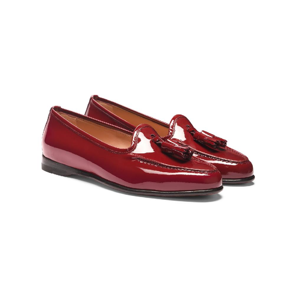 Santoni Mocassino Andrea con nappe da donna in vernice rossa In Linea
