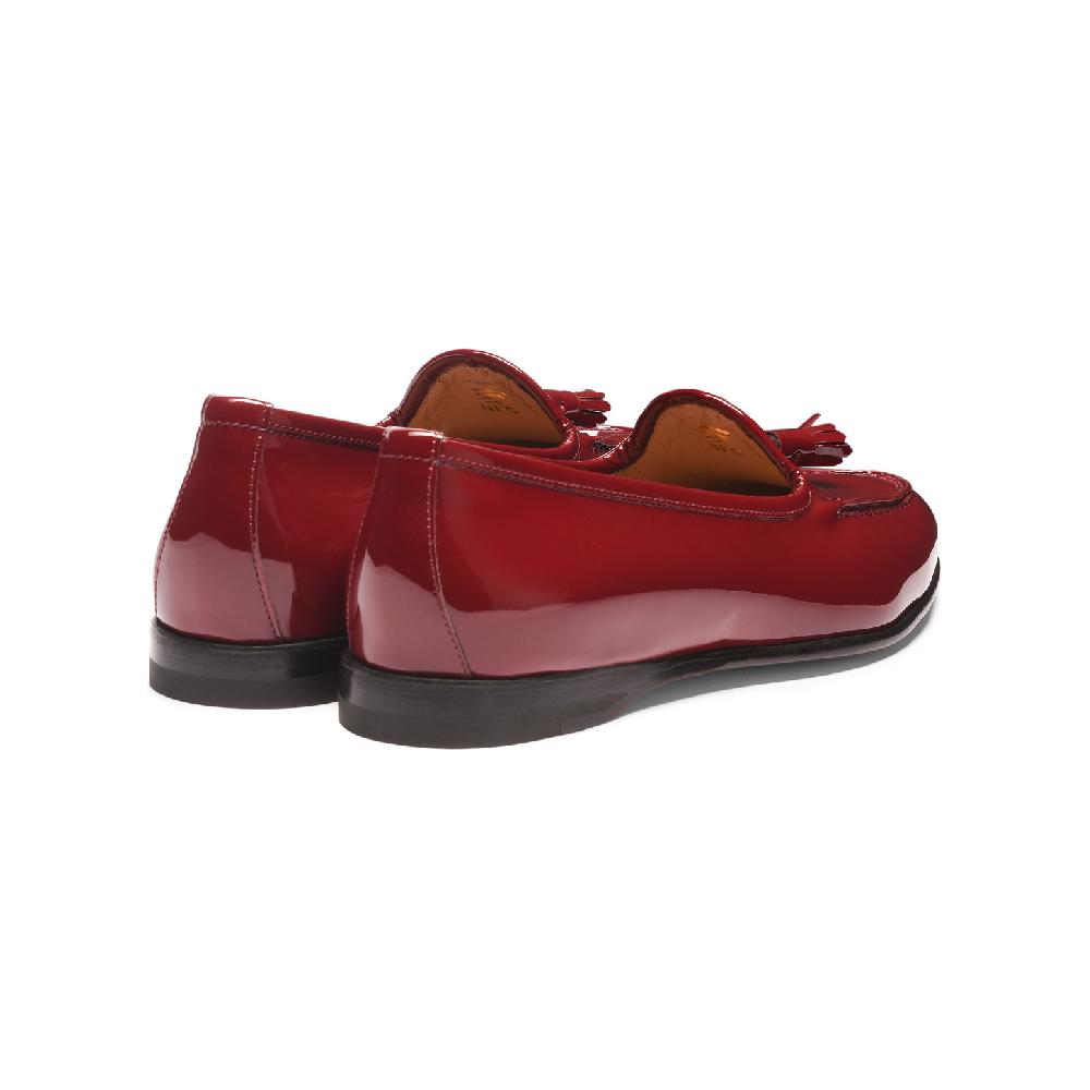 Santoni Mocassino Andrea con nappe da donna in vernice rossa In Linea