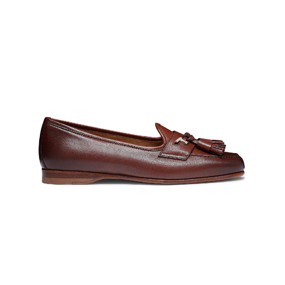 Santoni Mocassino Andrea con nappe da donna in nappa marrone Nuovo