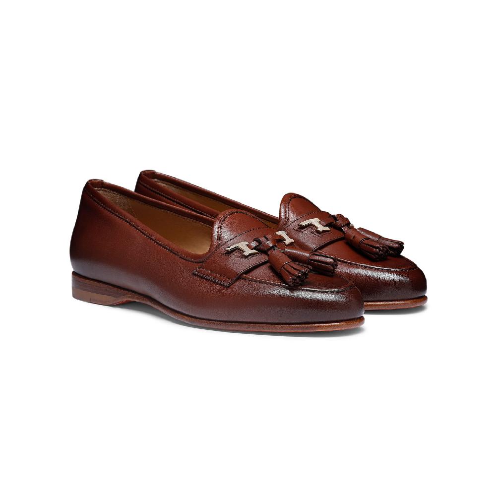 Santoni Mocassino Andrea con nappe da donna in nappa marrone Nuovo
