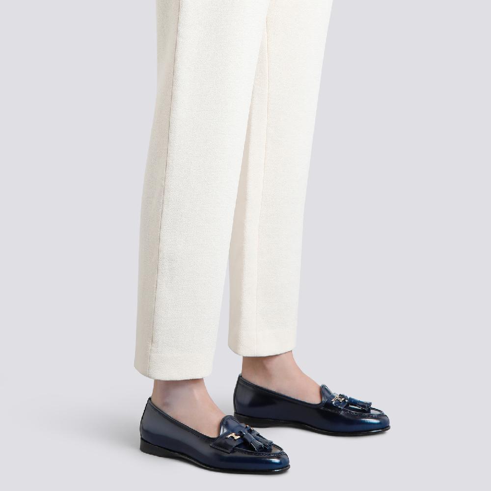Santoni Mocassino Andrea con nappe da donna in pelle blu Qualità