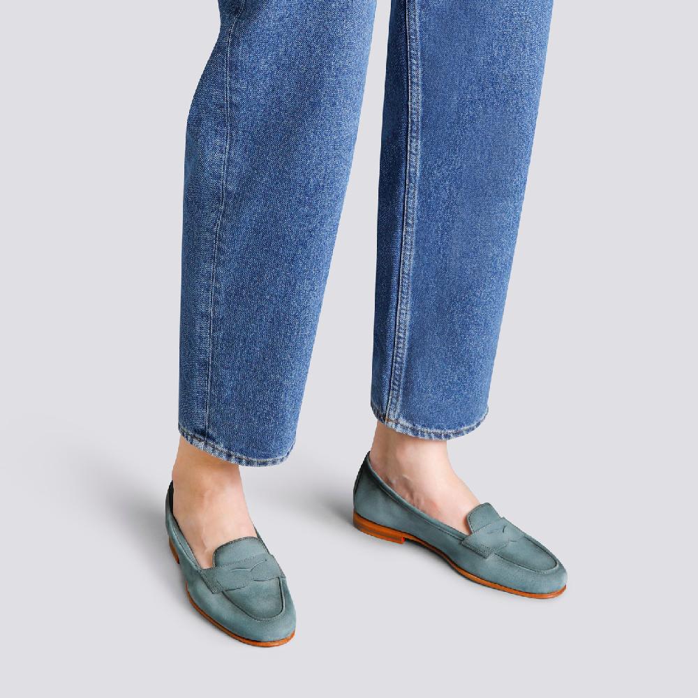 Santoni Mocassino Carla da donna in suede azzurro Spedizione Gratuita