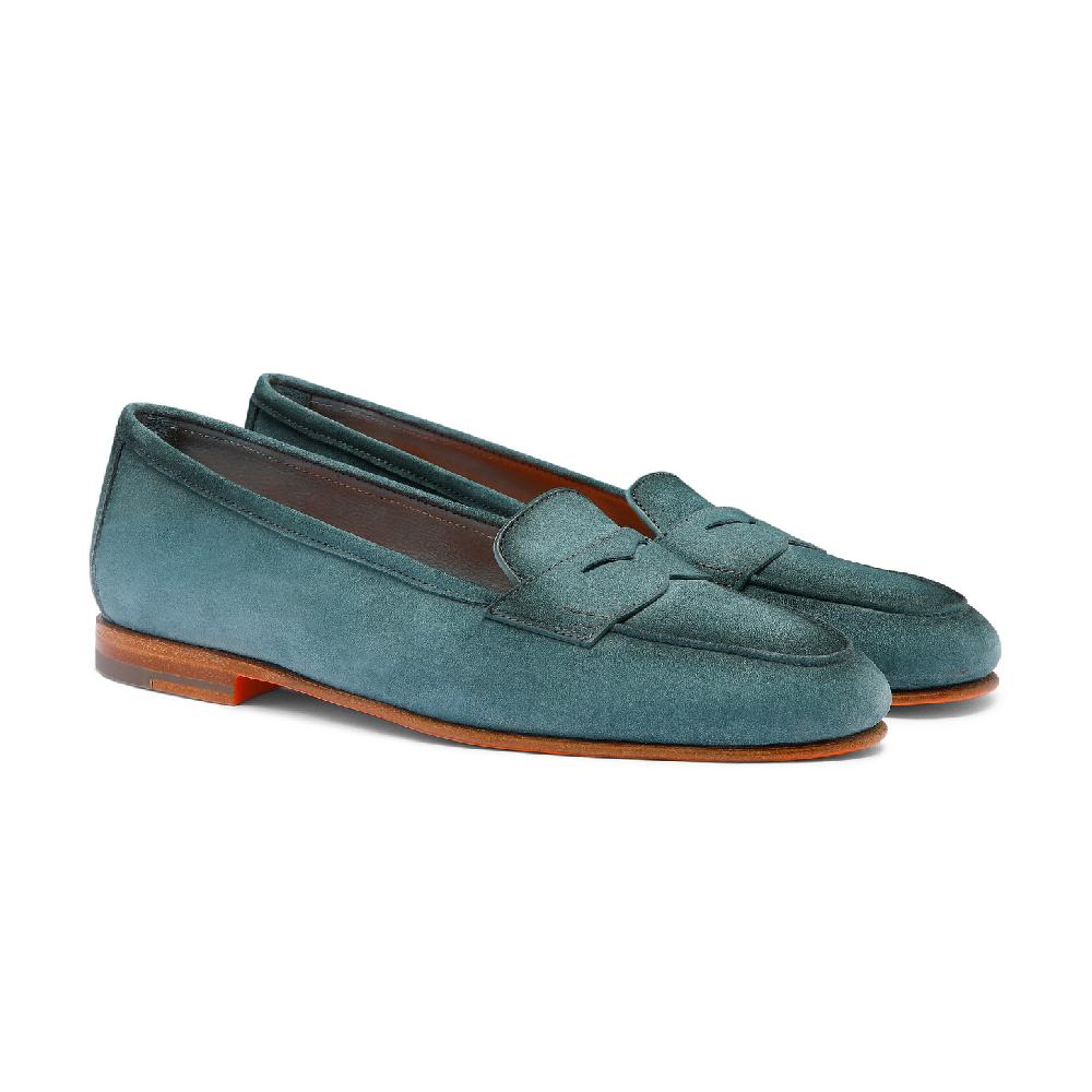 Santoni Mocassino Carla da donna in suede azzurro Spedizione Gratuita