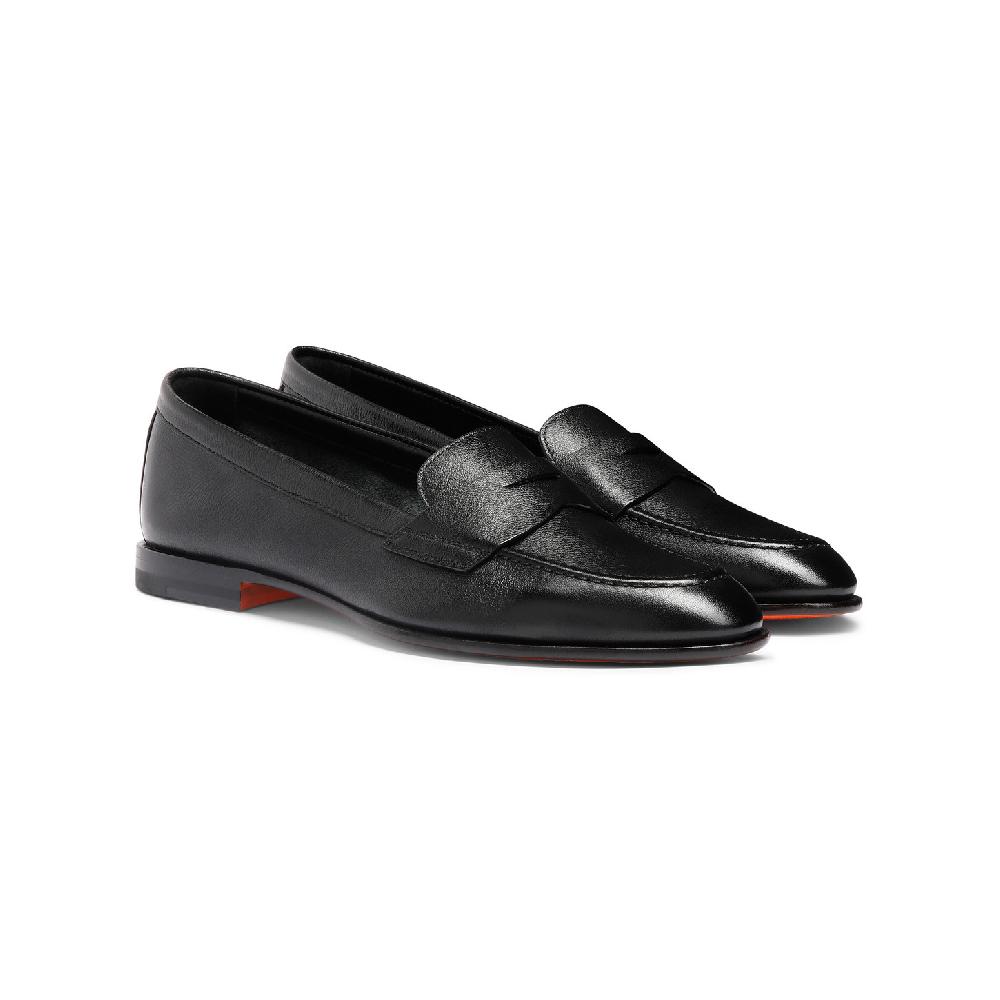 Santoni Mocassino penny da donna in pelle nera Acquista Ora